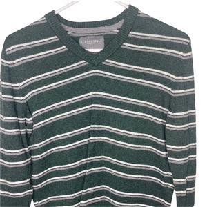 Aeropostale Vintage V Neck Green Striped Pullover Knit Sweater Size Small